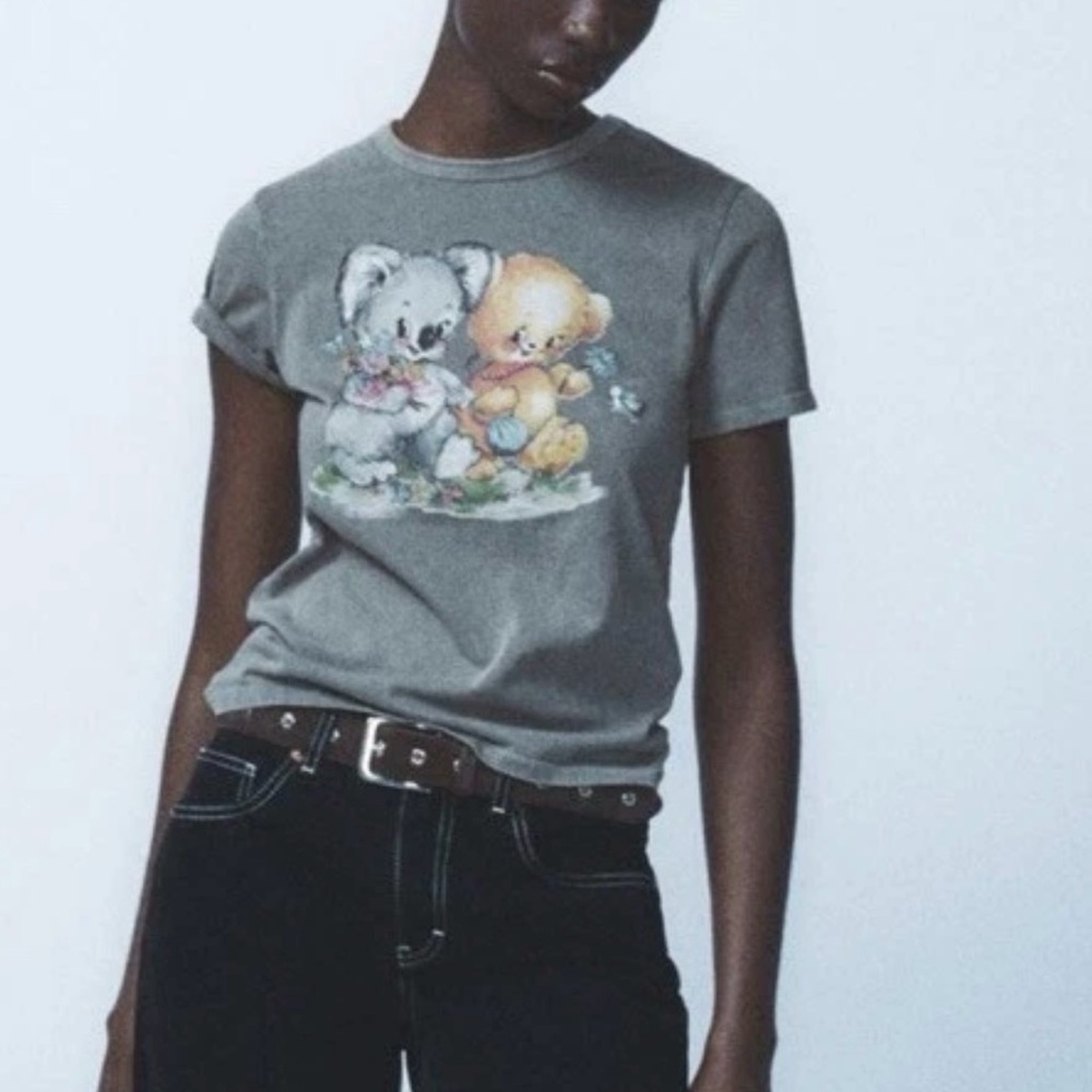 Zara Gray T-Shirt with Animal Print